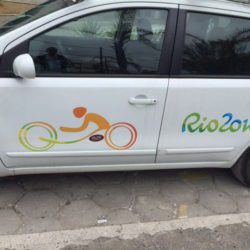 Rio 2016 printed on the door of a car