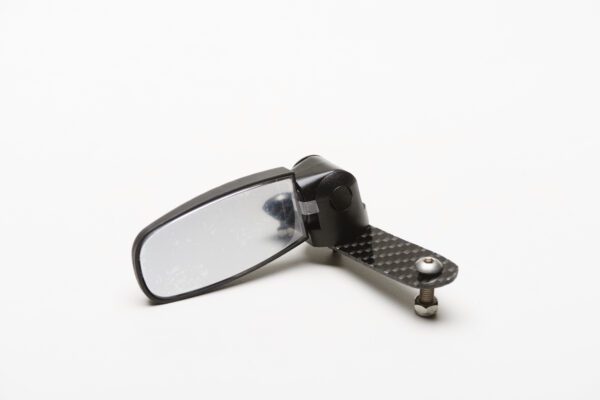 A H Fork mounted flip mirror with a black handlebar.