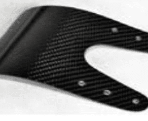A black carbon fiber H-Neck rest attachment for a motorcycle.