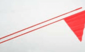 A red and black flag on a white surface background