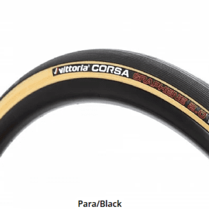 A T-Vittoria Corsa G2.0 Road 650c clincher tire with a black and gold stripe.